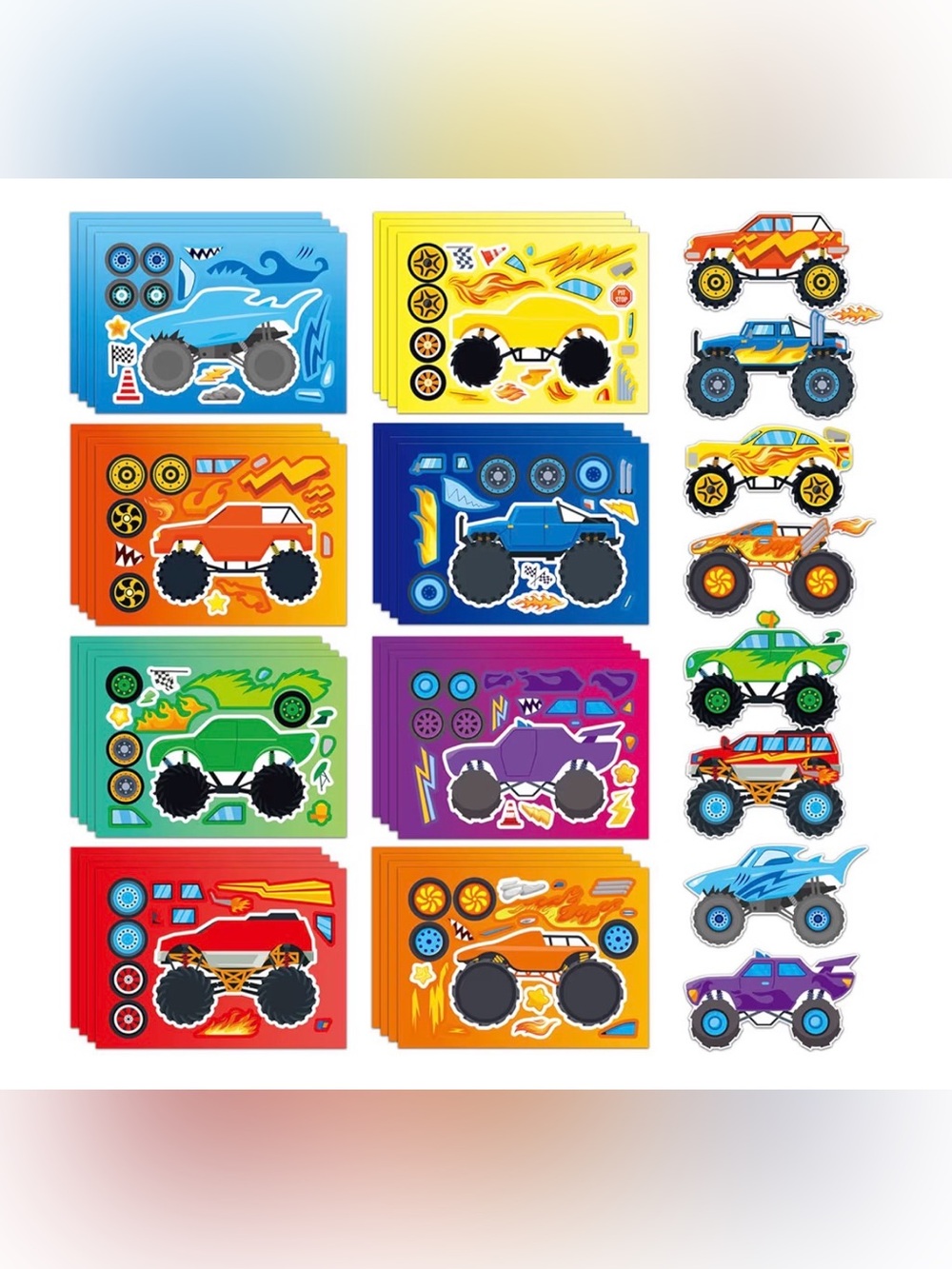 32~Sheets Monster Trucks Stickers for Kids, Ideal for Monster Truck Party Favors
